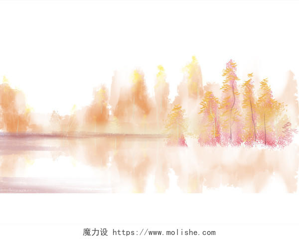 黄色水墨中国风渲染水彩树木大树PNG素材